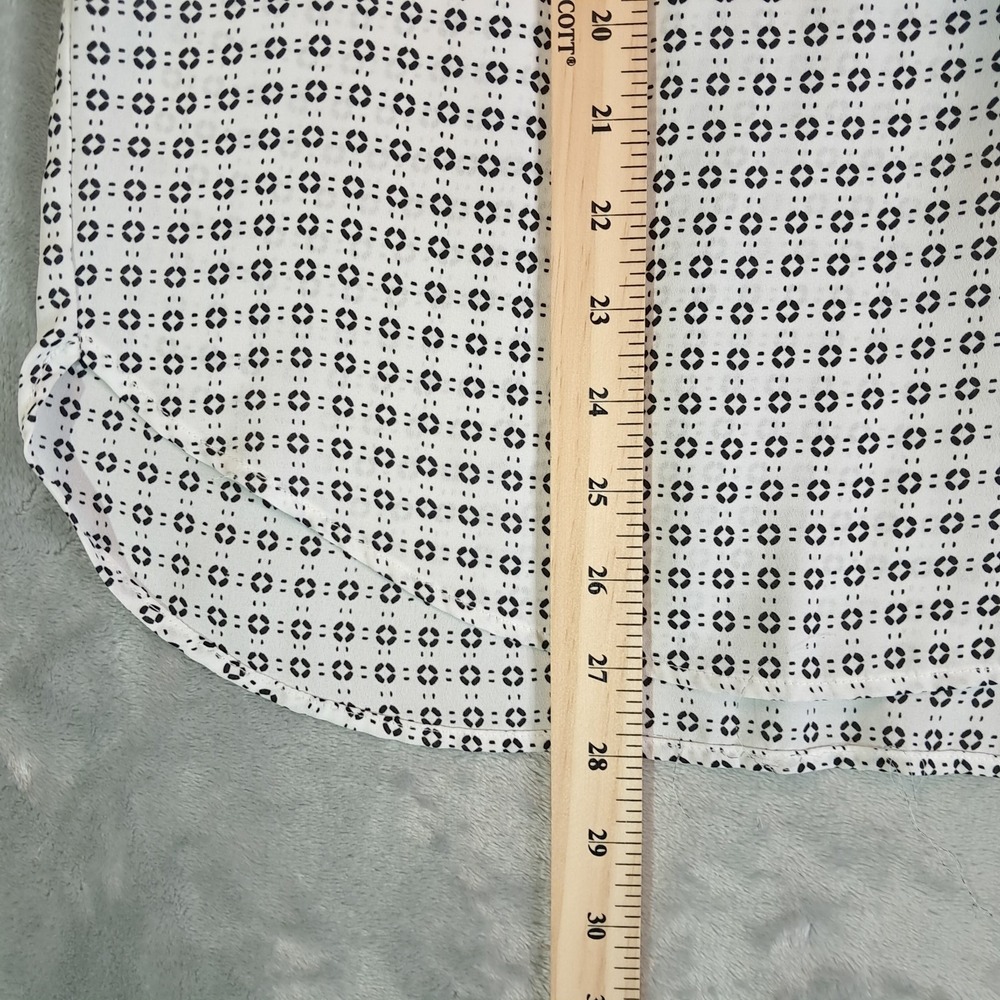 Pleione Split Neck Blouse L White Black Geometric Henley Long Sleeve WQZ59331 - Picture 6 of 6